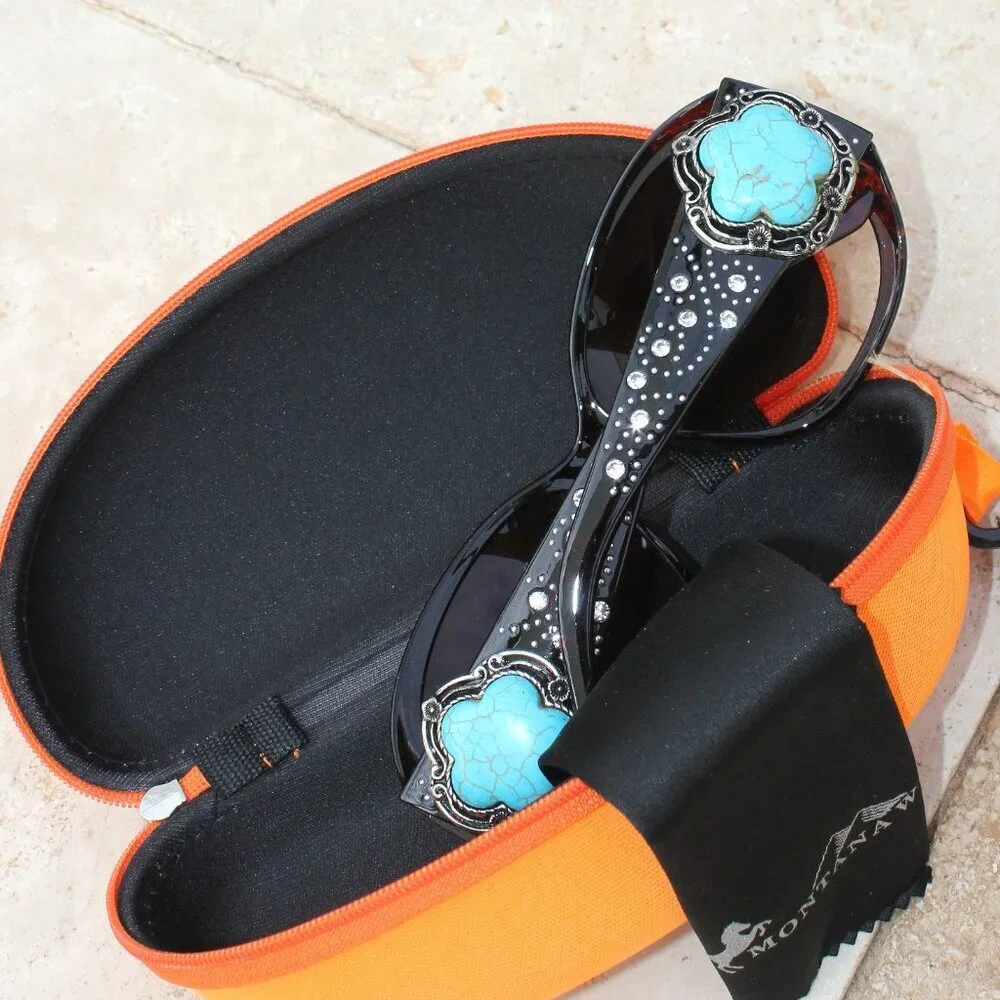 Montana West Sunglasses in Coffee w/Turquoise Flower Concho Accents